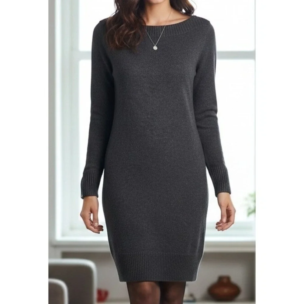 Michael Kors Gray‎ 3/4 Zippered Sleeves Round Neck Sweater Dress Women's Size M